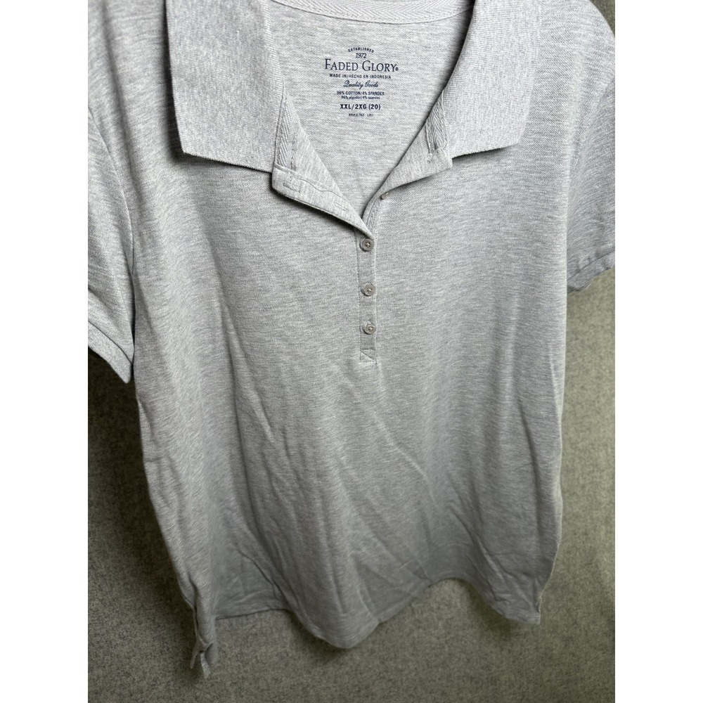 New Faded Glory XXL Womens Polo Shirt Short Sleeve Collared Stretch Heather Gray - Picture 7 of 8